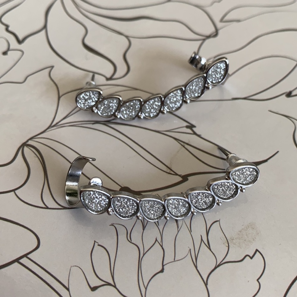 Sparkly Silver Ear Climbers